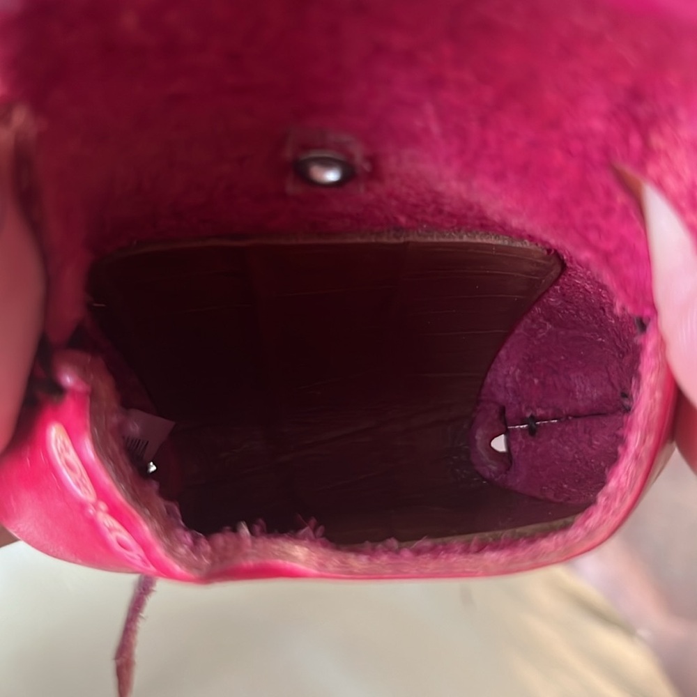 Leather Piggy Coin Key Ring Dark Pink Just Adorable-Handmade - Picture 6 of 12